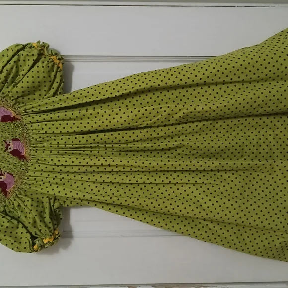 Green Polka Dot Smocked Dress - Picture 3 of 7